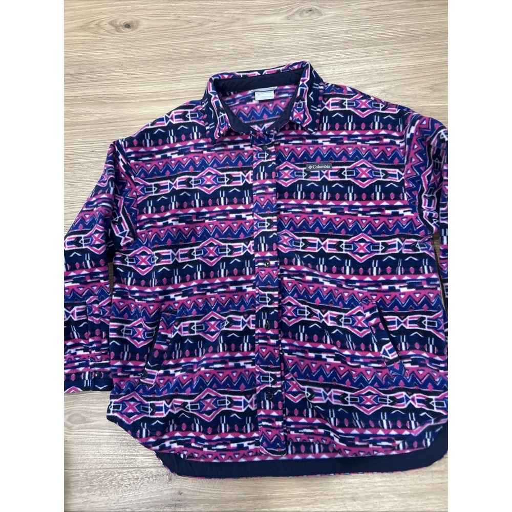Columbia Sweatshirt Women's 3X Fleece Snap Aztec Jacket Purple Printed
